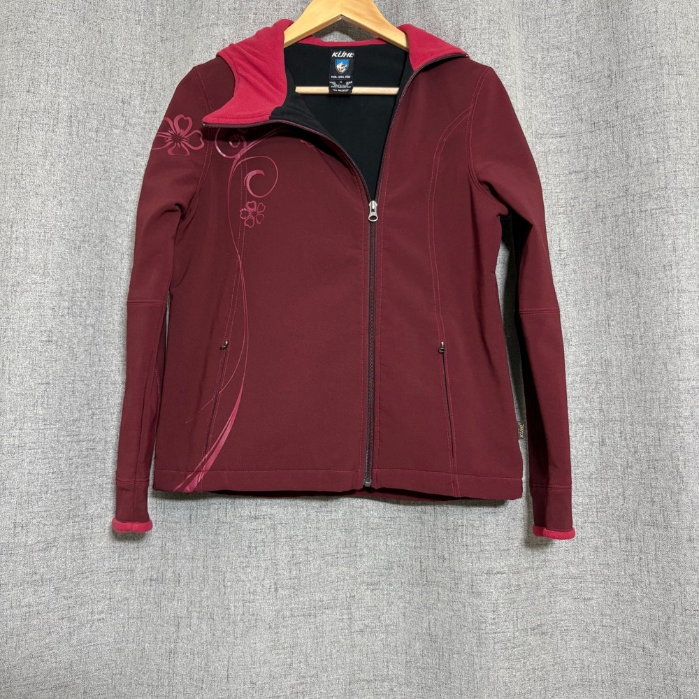 Kuhl Softshell Jacket Women Small Burgundy Heart Floral Embroidered Hooded - Picture 2 of 10